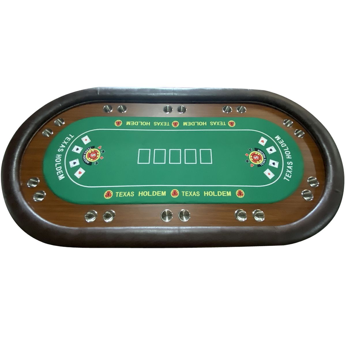 INO Design 96" Premium 10 Player Oval Brown & Green Speed Cloth Texas Holdem Casino Poker Table with Dimmable LED