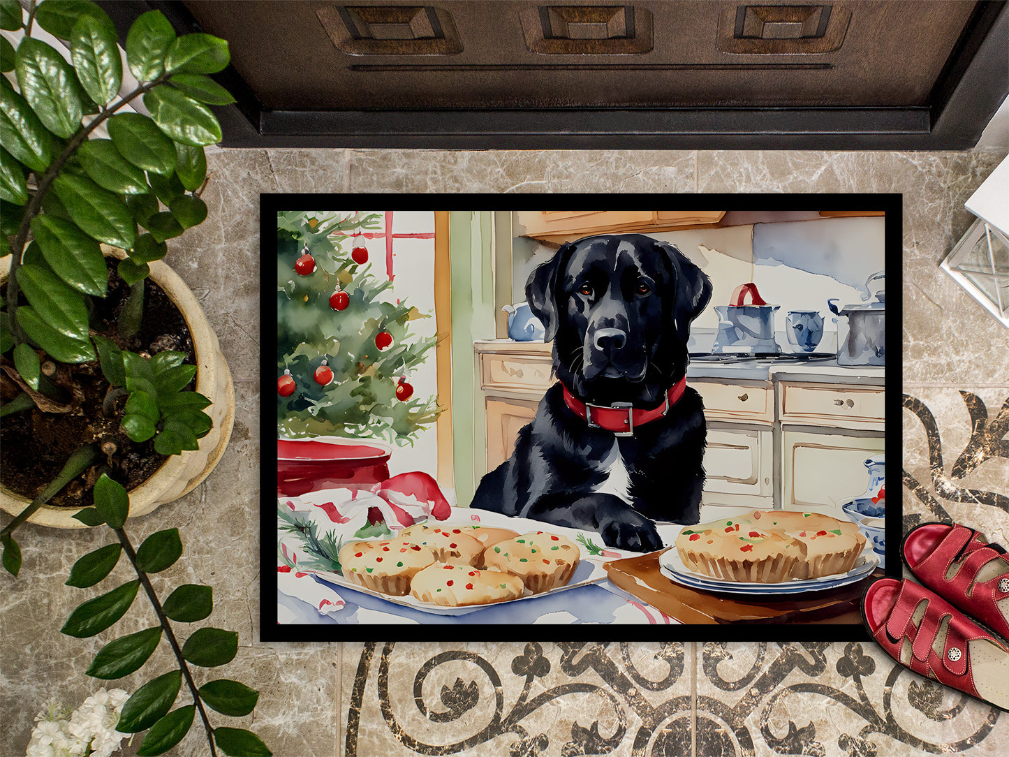 Labrador Retriever Christmas Cookies Doormat Front Door Mat Indoor Outdoor Rugs for Entryway, Non Slip Washable Low Pile, 24H X 36W