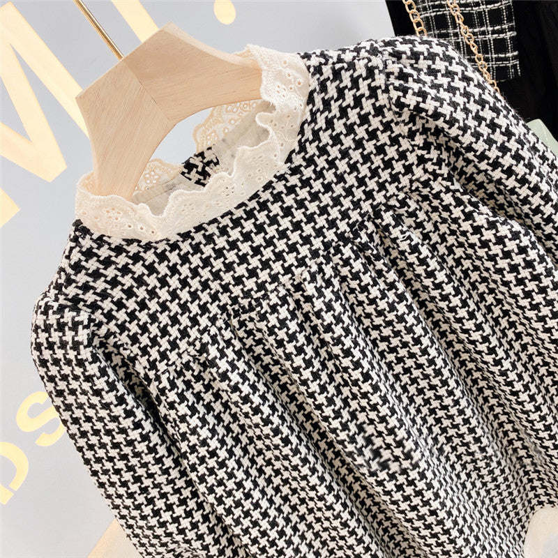 Baby Girl Houndstooth Pattern Mesh Patchwork Chanel's Dress