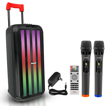 5 Core Bluetooth Speaker Karaoke Machine • 8" 3 Way Speaker • Portable Singing PA System • w DJ Light • FM + TWS + USB + SD Card + AUX + REC • Party Speakers Include Two Wireless Mics- PLB 8X2 2MIC