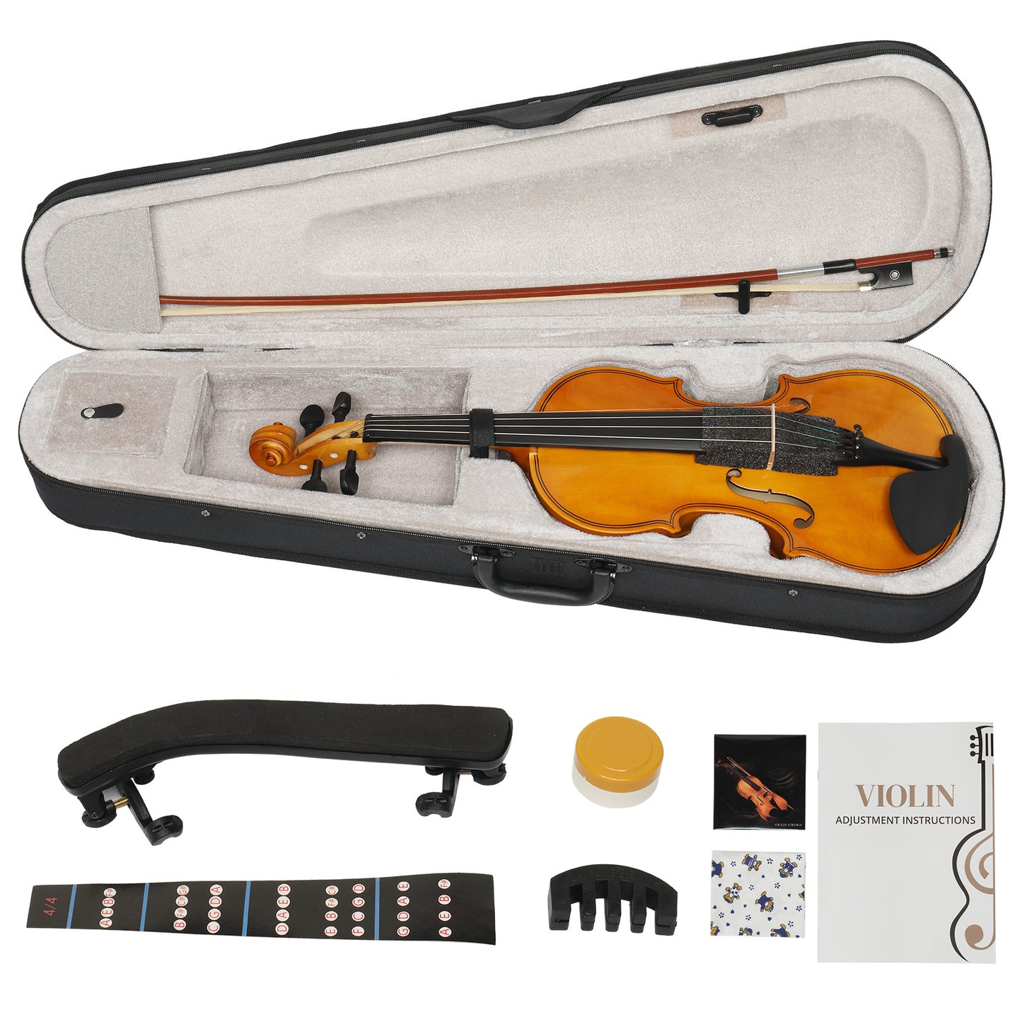 Full Size 4/4 Violin Set for Adults Beginners Students with Hard Case,Violin Bow,Shoulder Rest,Rosin,Extra Strings and Sordine