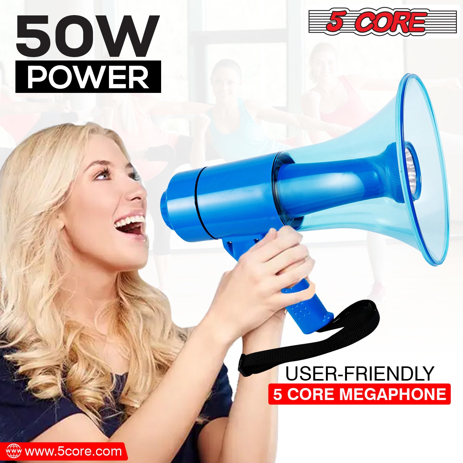 5 CORE 40W Waterproof Megaphone Bullhorn Flashlight PRO Fire Army Grade - Battery + LED Light + Adj Volume + Siren Handheld Lightweight for Water Sports Boat Speaker-HW 18 WP