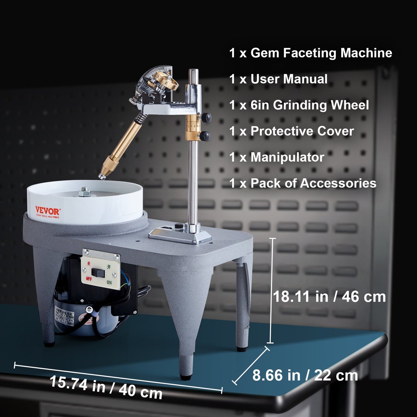 Gem Faceting Machine, 2800RPM Jade Grinding Polishing Machine, 180W 110V Rock Polisher Jewel Angle Polisher, with Faceted Manipulator and 1 Bag of Triangle Abrasive for Jewelry Polisher