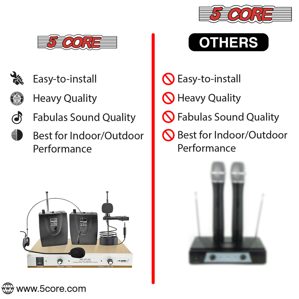 5 Core Wireless Microphone Dual Handheld Mic Cordless Receiver Dj Karaoke Singing Microphones WM 301 HC