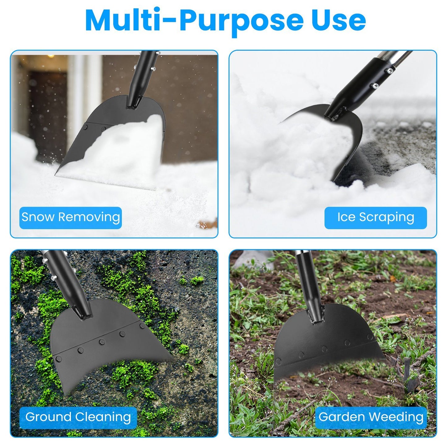 53In Flat Snow Shovel Ice Scraper Manganese Steel Snow Ice Chopper for Walkway Pathway Driveway Ice Removal Gardening Cleaning Scraper Shovel for Weeding Lawn Edging