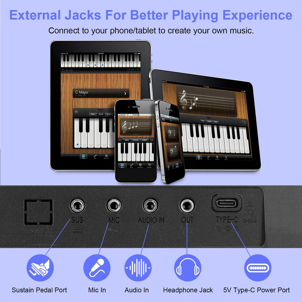 Folding Piano Keyboard 88 Keys Foldable Full Size Semi Weighted Piano Digital Electronic Piano with LCD Screen Carry Bag Mic Sheet Music Stand Sticker for Beginners Kids