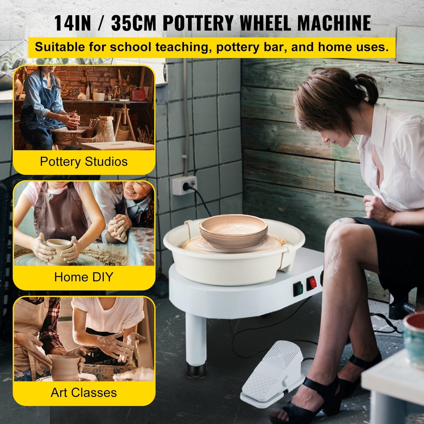 VEVOR Pottery Wheel, 14in Ceramic Wheel Forming Machine, 0-300RPM Speed 0-7.8in Lift Table Electric Clay Machine