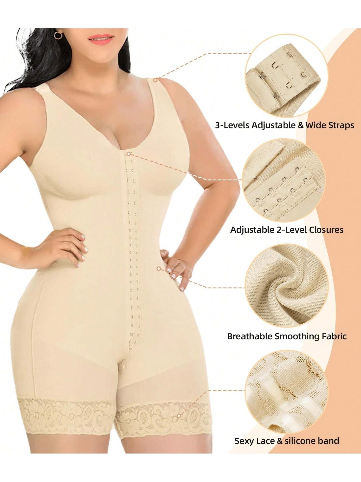 Fasjrixa Fajas Colombianas Full Body Shaper with Zipper Cnasti Strings and Thangs