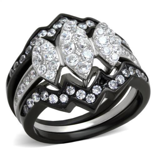 TK1869 - Two-Tone IP Black (Ion Plating) Stainless Steel Ring with AAA Grade CZ in Clear