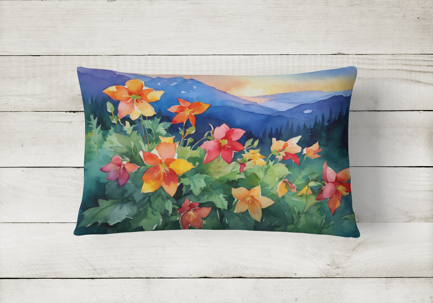 State Watercolor Flowers Throw Pillow Throw Pillow for Indoor Couch Bed Outdoor Patio Washable, Colorado Rocky Mountain Columbine 1632,12Hx16W