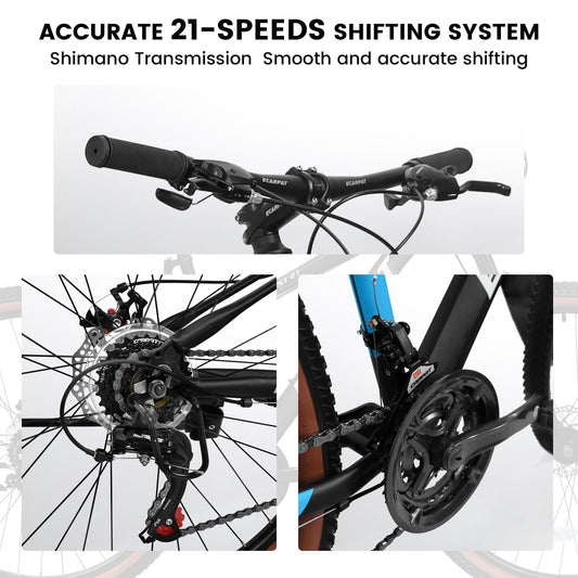 A27302 27 inch wheel mountain bike, 21-speed disc brake trigger transmission, aluminum frame unisex mountain bike