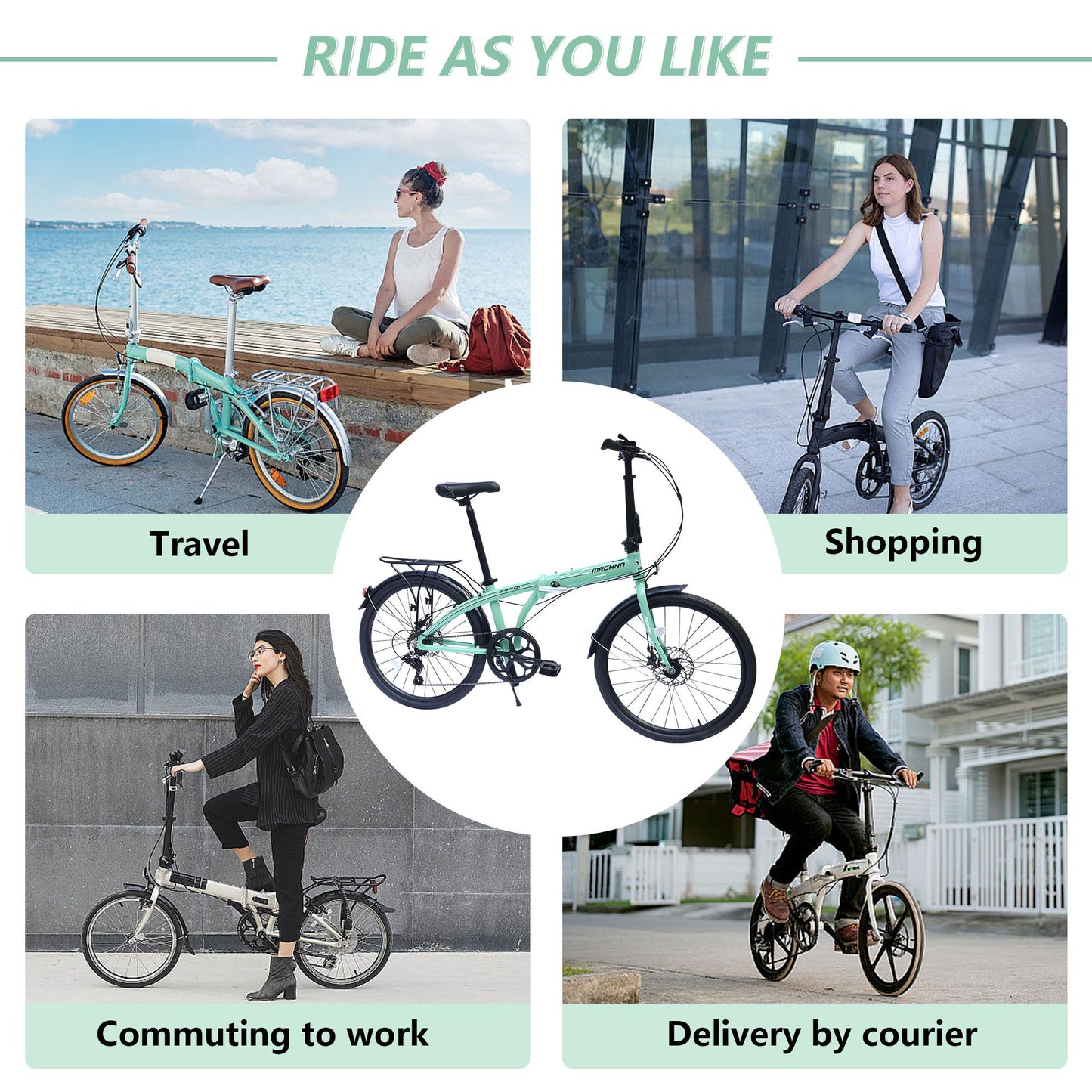 24" Folding City Bike Aluminum Frame 7 Speed Folding Bike