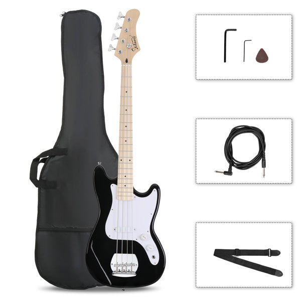 Glarry 4 String 30in Short Scale Thin Body GB Electric Bass Guitar with Bag Strap Connector Wrench Tool Black