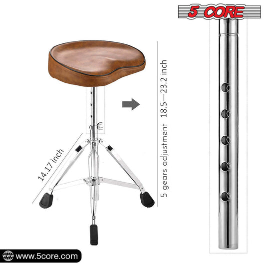 5 Core Drum Throne Saddle Brown| Height Adjustable Padded Drum Seat| Stools Chair Style with Double Braced Anti-Slip Feet, Comfortable Seat for Drummers, Guitar Players- DS CH BR SDL