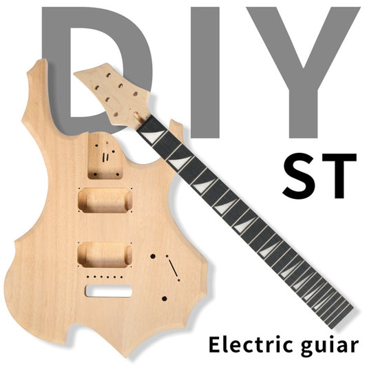 DIY 6 String Flame Shaped Style Electric Guitar Kits with Mahogany Body, Maple Neck and Accessories