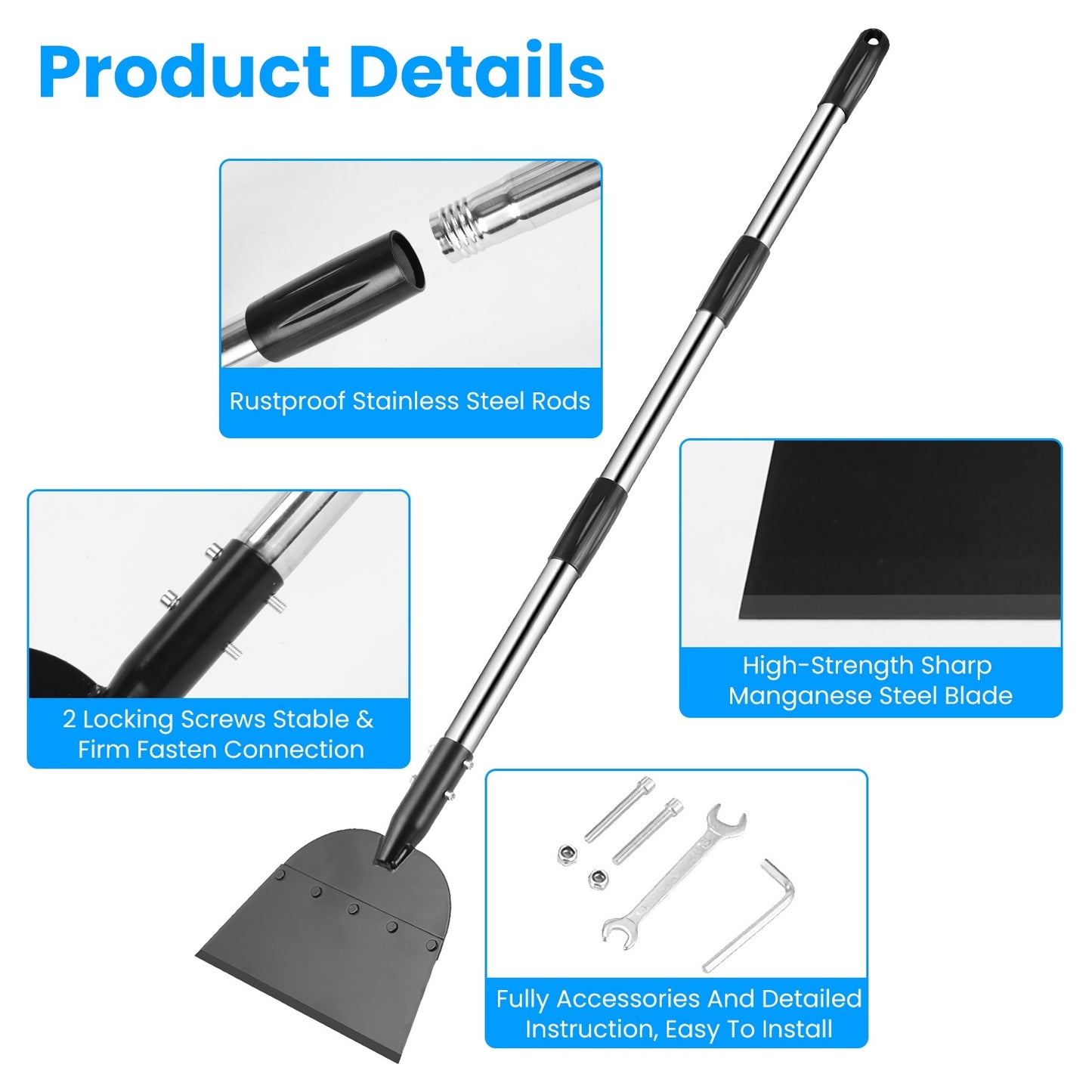 53In Flat Snow Shovel Ice Scraper Manganese Steel Snow Ice Chopper for Walkway Pathway Driveway Ice Removal Gardening Cleaning Scraper Shovel for Weeding Lawn Edging