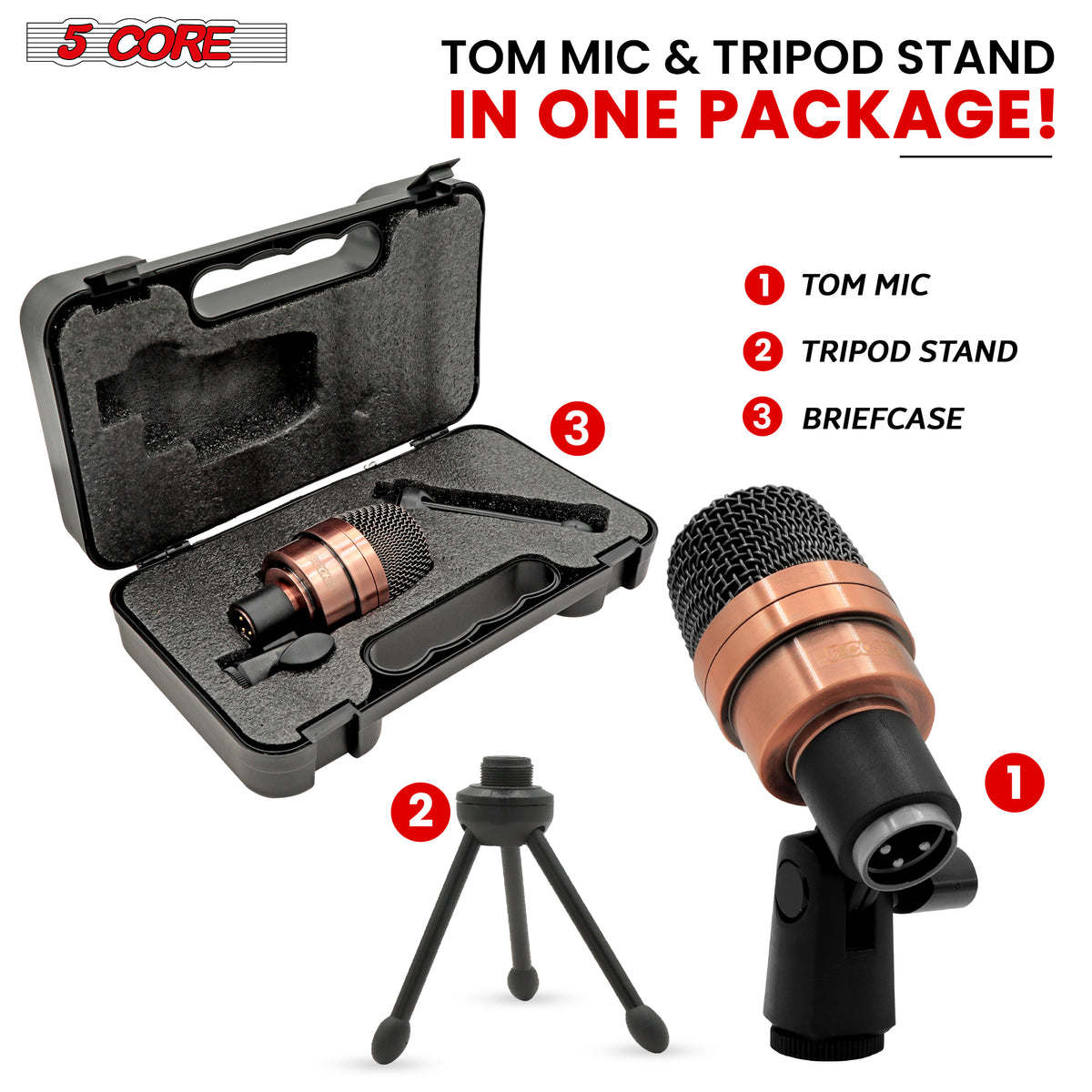 Snare Microphone 1Piece Wired Cardioid Bass Drum Mic Kit High SPL Instrument Microfono w XLR Connection- 5 Core Snare XP COPPEREX