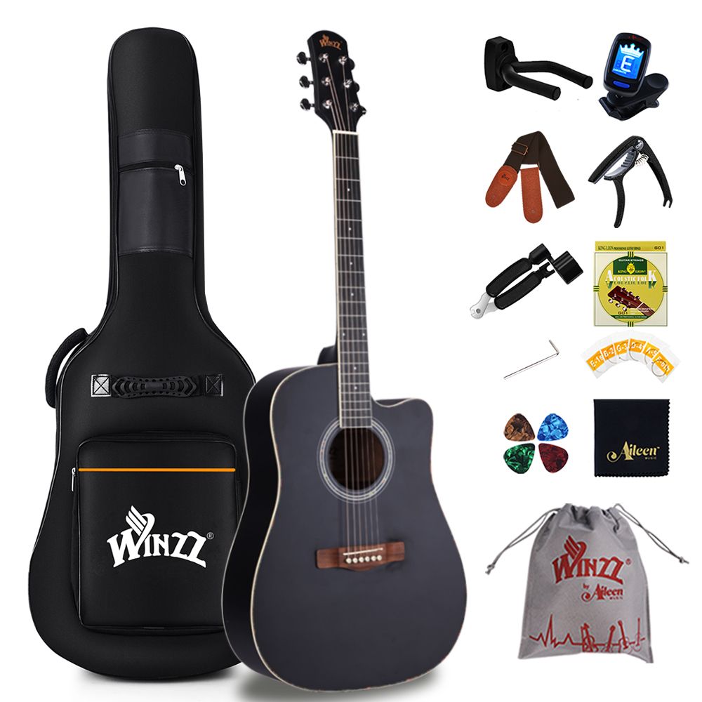 WINZZ Acoustic Cutaway Guitar Package for Beginners Students Kids;  41 Inches