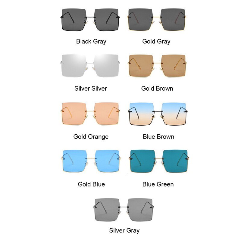 Designer Square Sunglasses Woman Fashion Luxury Oversized Sun Glasses Female Vintage Retro Big Frame Metal Oculos De Sol