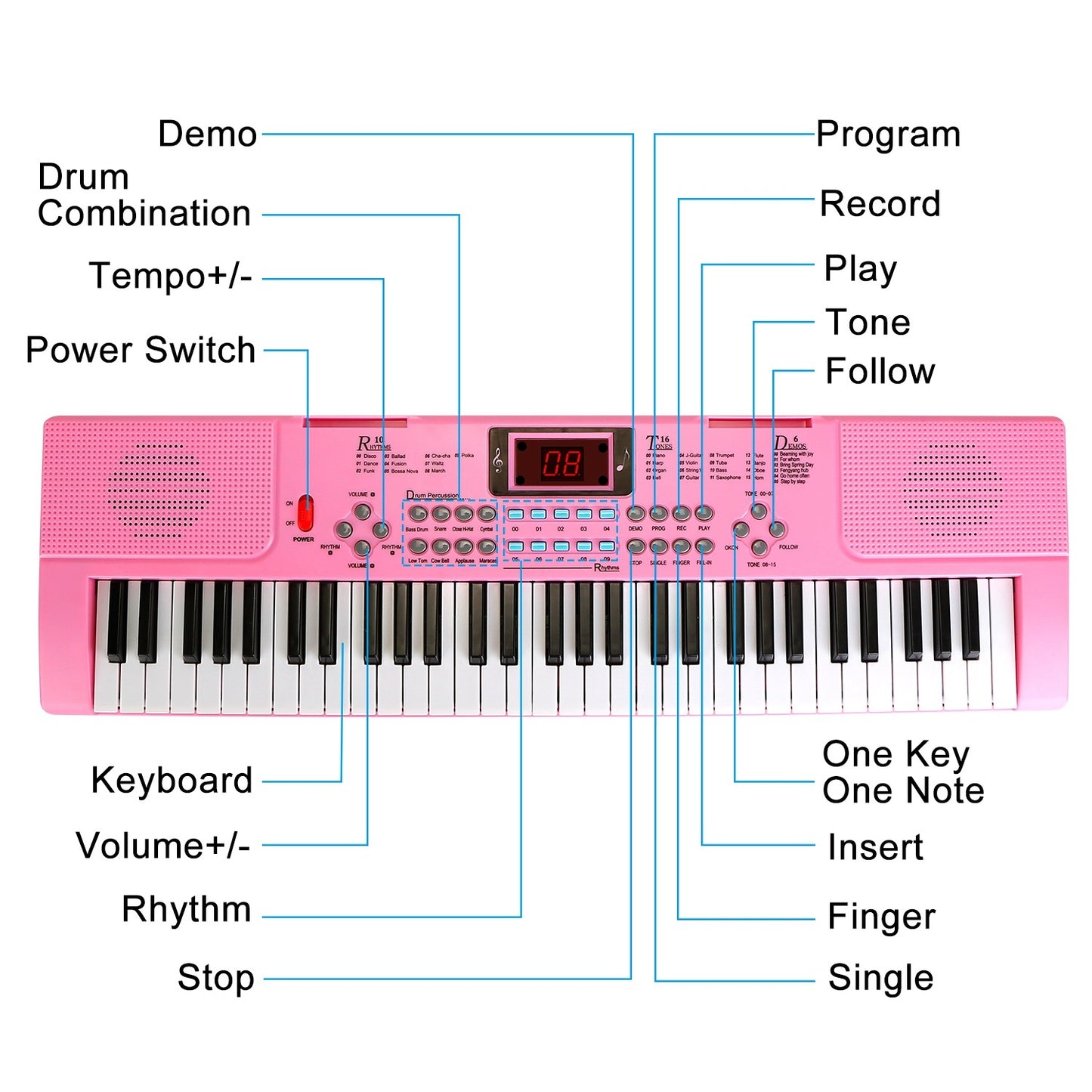 61 Keys Digital Music Electronic Keyboard Electric Musical Piano Instrument Kids Learning Keyboard w/ Stand Microphone