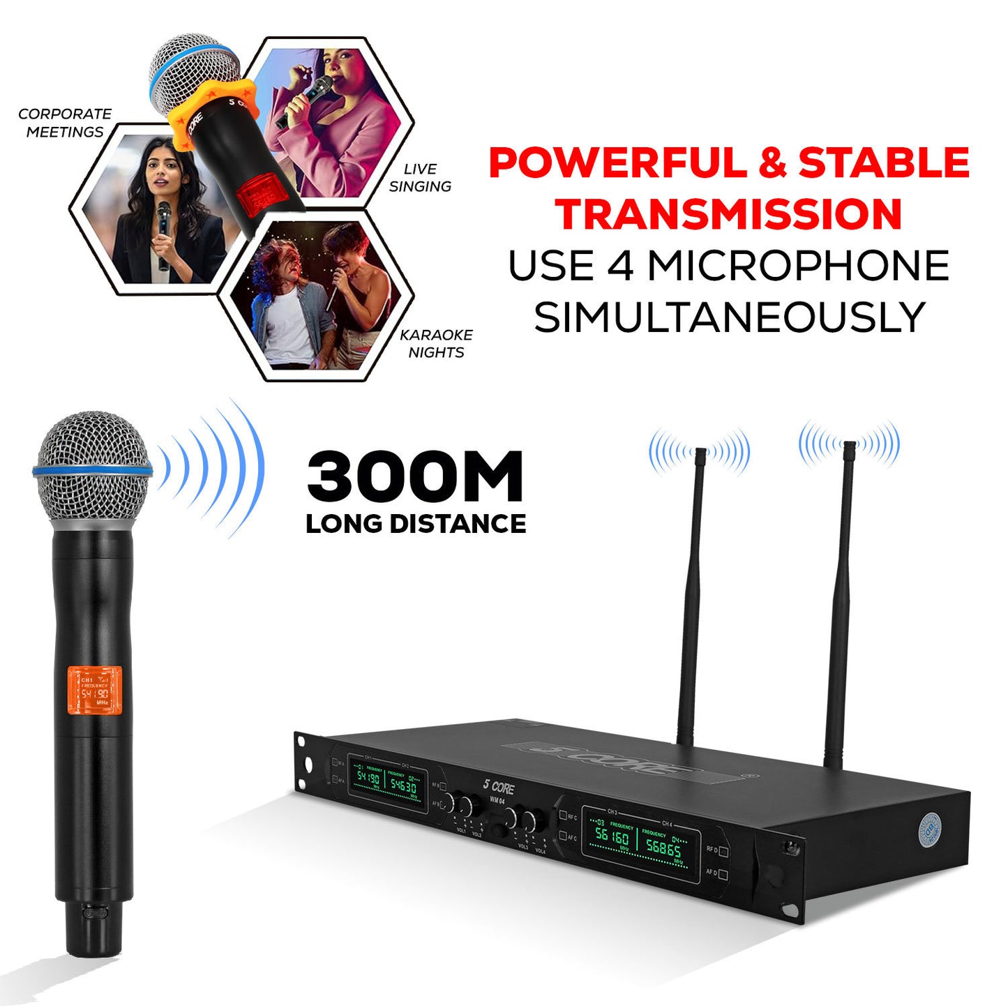 5 Core Wireless Microphones 8 Channel Dynamic Karaoke Professional UHF Singing Mic System Handheld Cordless Microfonos Inalambricos for Singer DJ Church - WM UHF HM