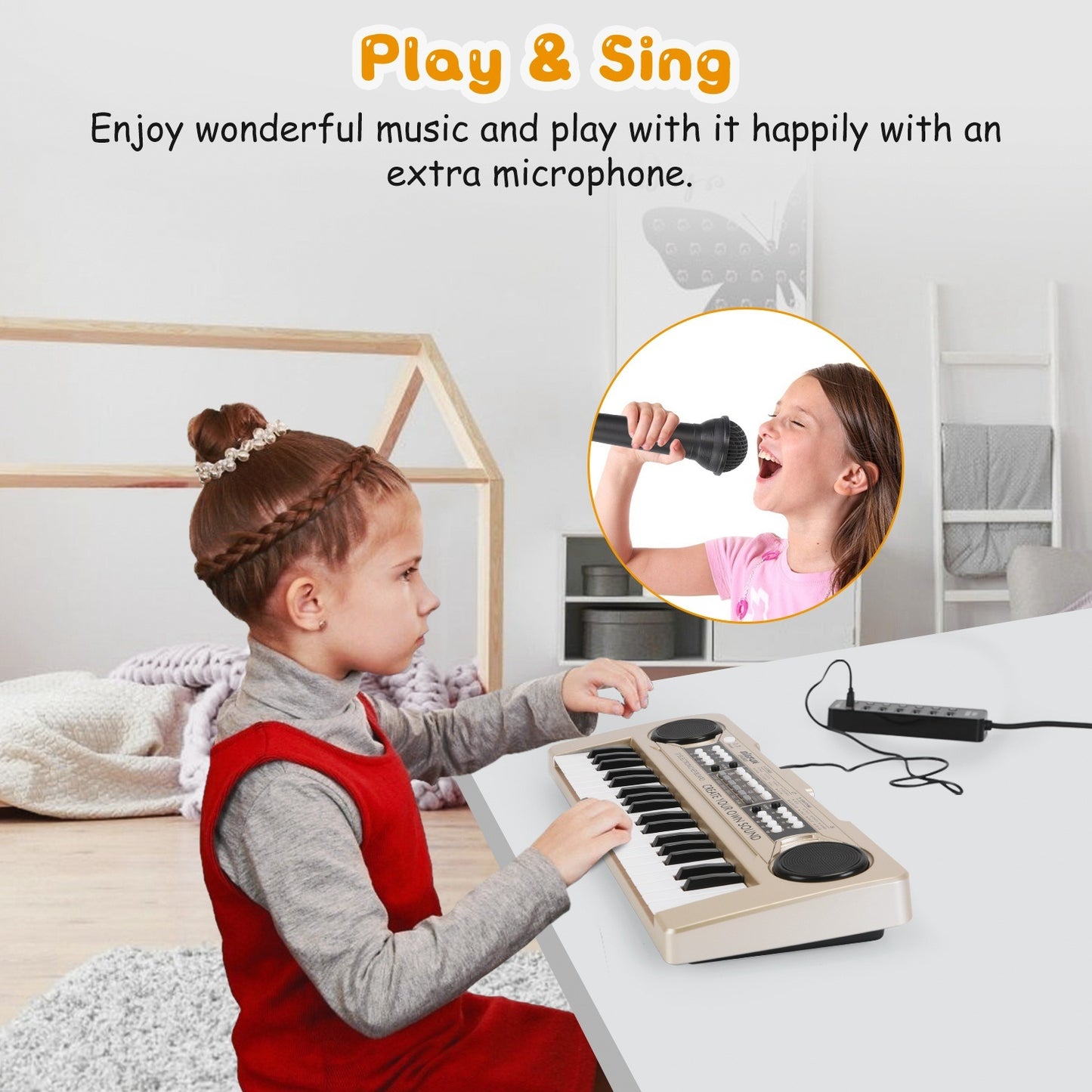 37 Keys Digital Music Electronic Keyboard Electric Piano Musical Instrument Kids Learning Keyboard with Microphone for 3-10 Year Old Kids Girls Boys