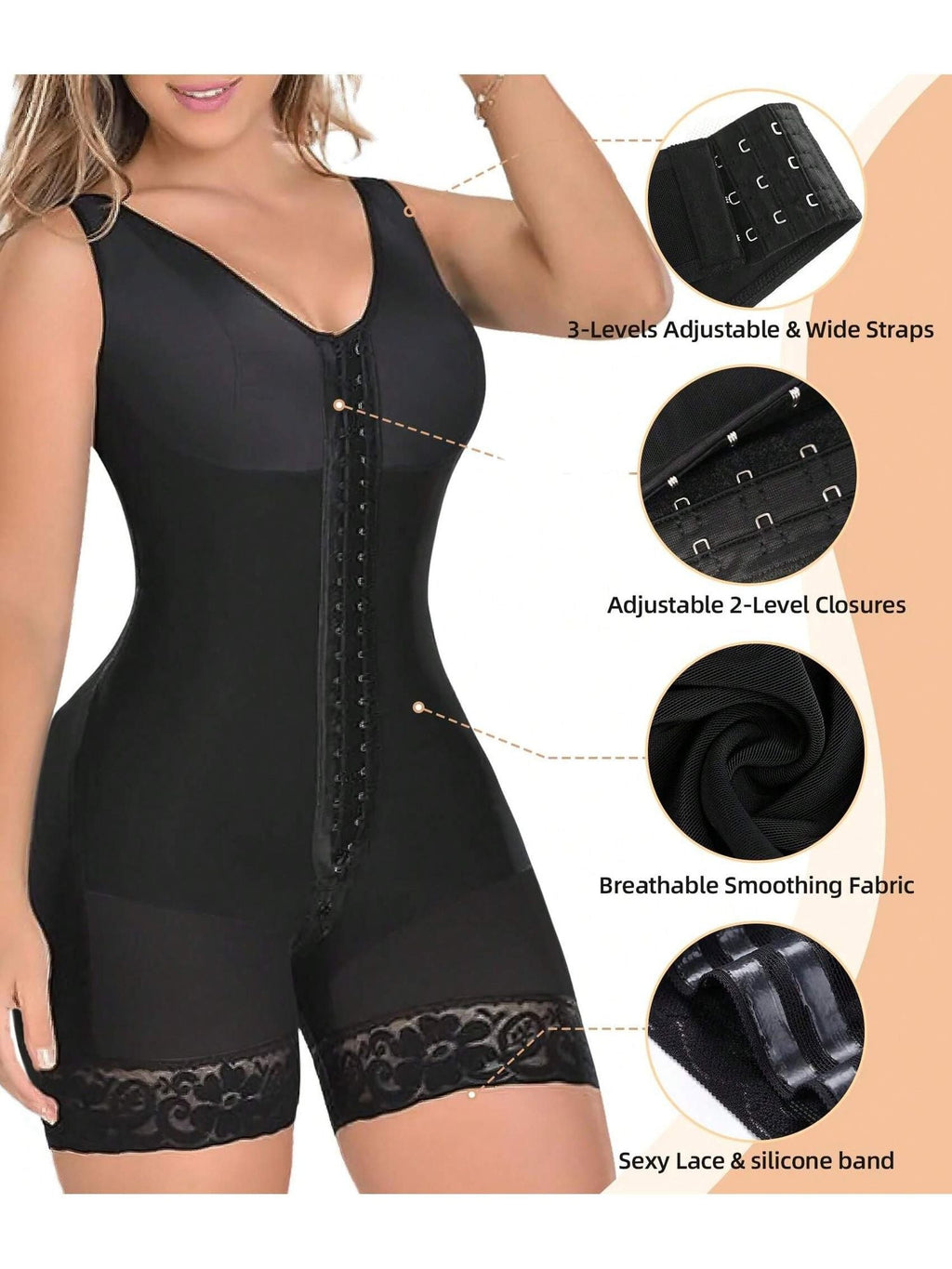Fasjrixa Fajas Colombianas Full Body Shaper with Zipper Cnasti Strings and Thangs