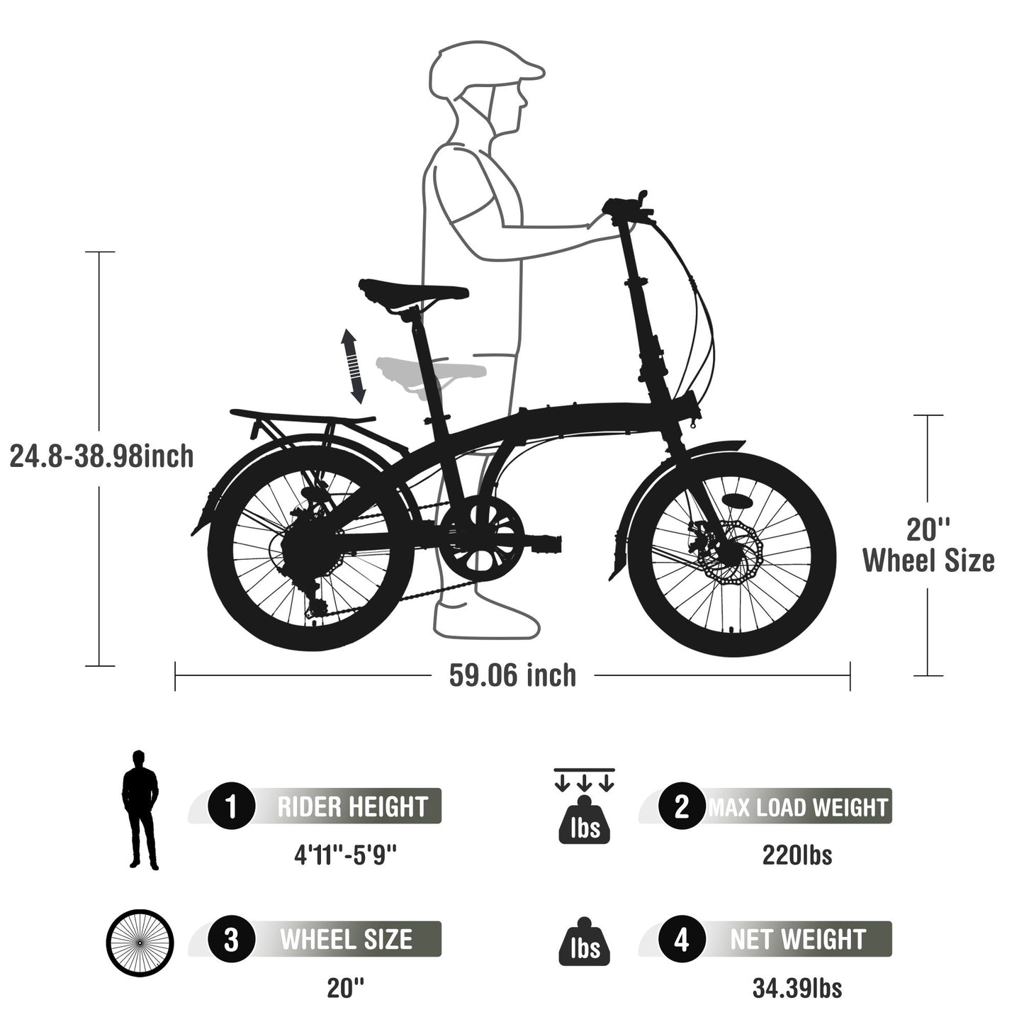 20" Folding Bike Steel Frame 7 Speed City Bike