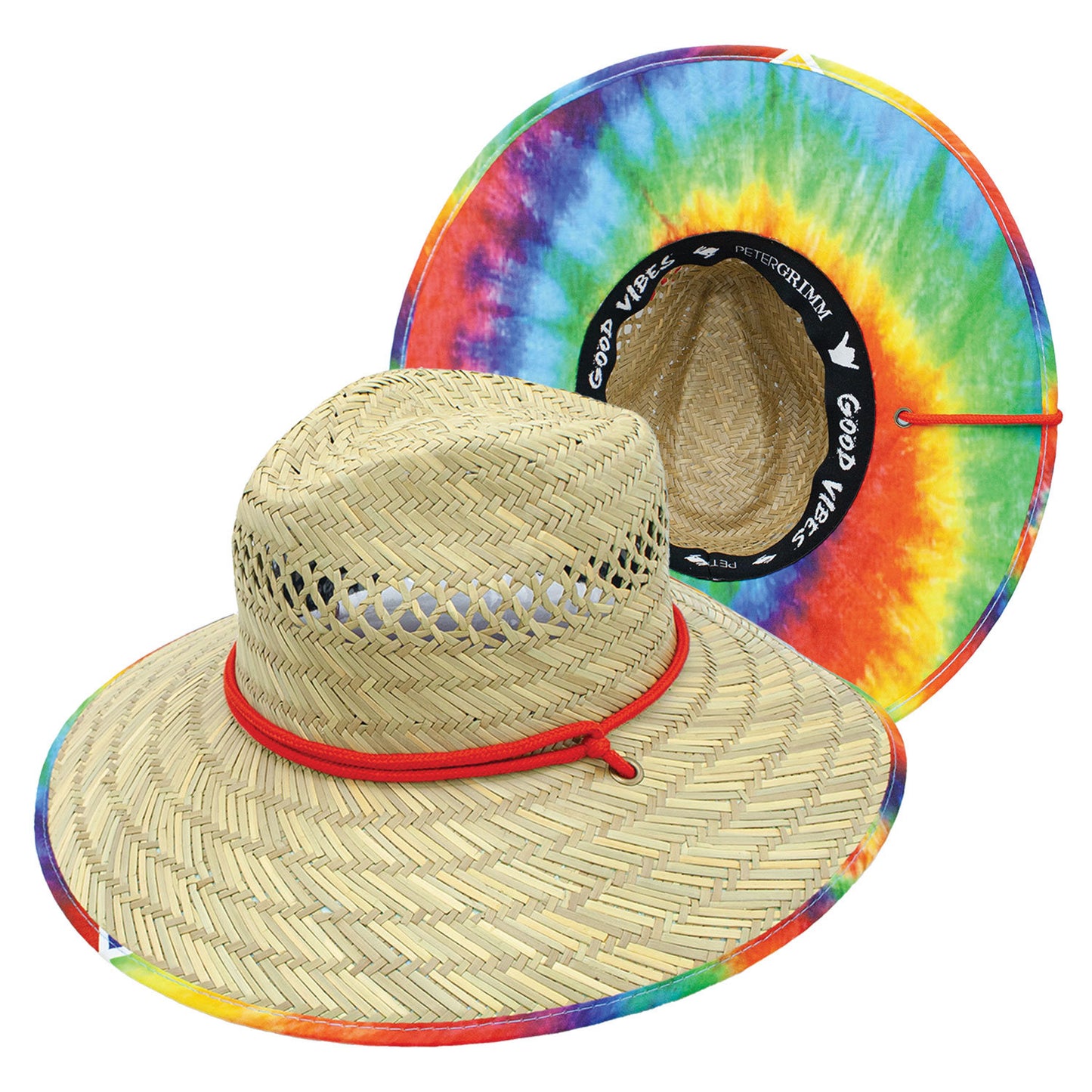 Jerry Straw Wide Brim Tie Dye Sun Lifeguard Hat