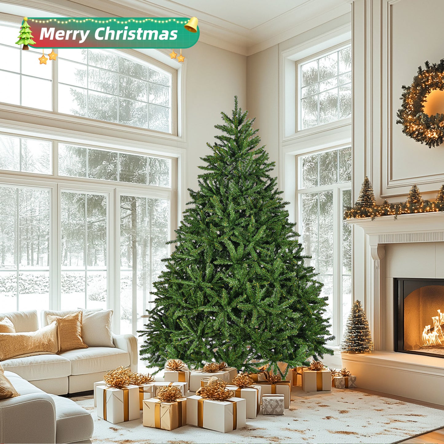 7ft Artificial Christmas Tree, Premium Unlit Hinged Spruce Full Tree with 2231 Branch Tips, Metal Stand