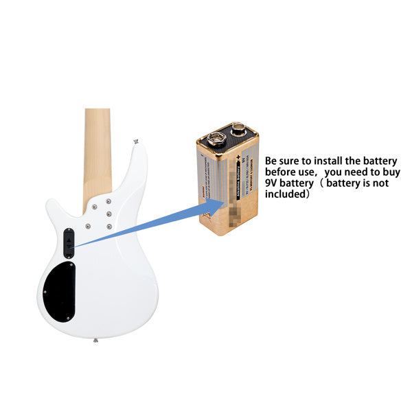 Glarry 44 Inch GIB 6 String H-H Pickup Laurel Wood Fingerboard Electric Bass Guitar with Bag and other Accessories White