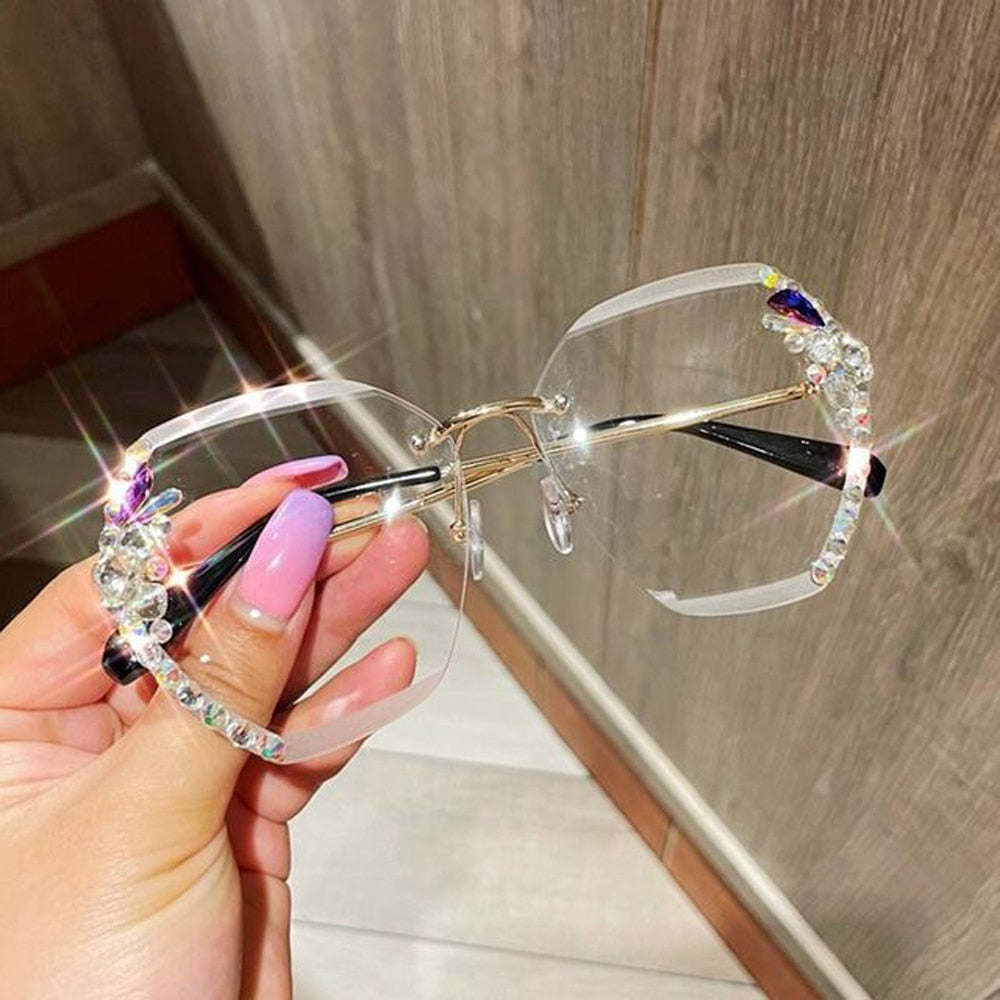 2023 Luxury Brand Design Vintage Rimless Rhinestone Sunglasses Women Men Fashion Gradient Lens Sun Glasses Shades