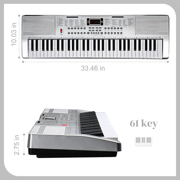 GEP-110 61 Key Lighting Keyboard with Piano Stand, Piano Bench, Built In Speakers, Headphone, Microphone, Music Rest, LED Screen, 3 Teaching Modes for Beginners