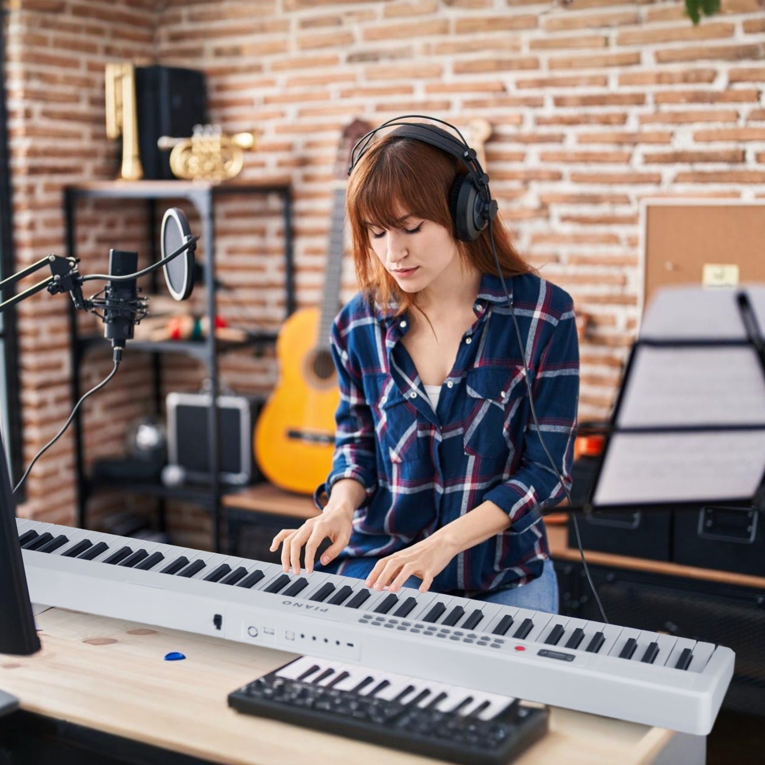 Folding Piano Keyboard 88 Keys Foldable Full Size Semi Weighted Piano Digital Electronic Piano with LCD Screen Carry Bag Mic Sheet Music Stand Sticker for Beginners Kids