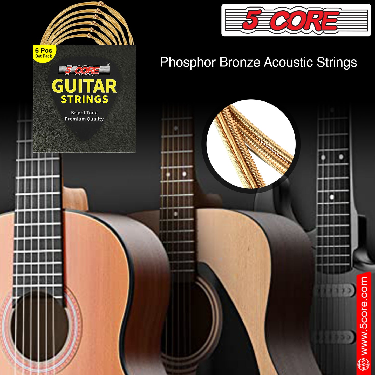 5 Core Guitar Strings Acoustic Pure Phosphor Bronze Guitar Strings .010-.048 Best Guitar Strings Acoustic 6 String set GS AC BZ