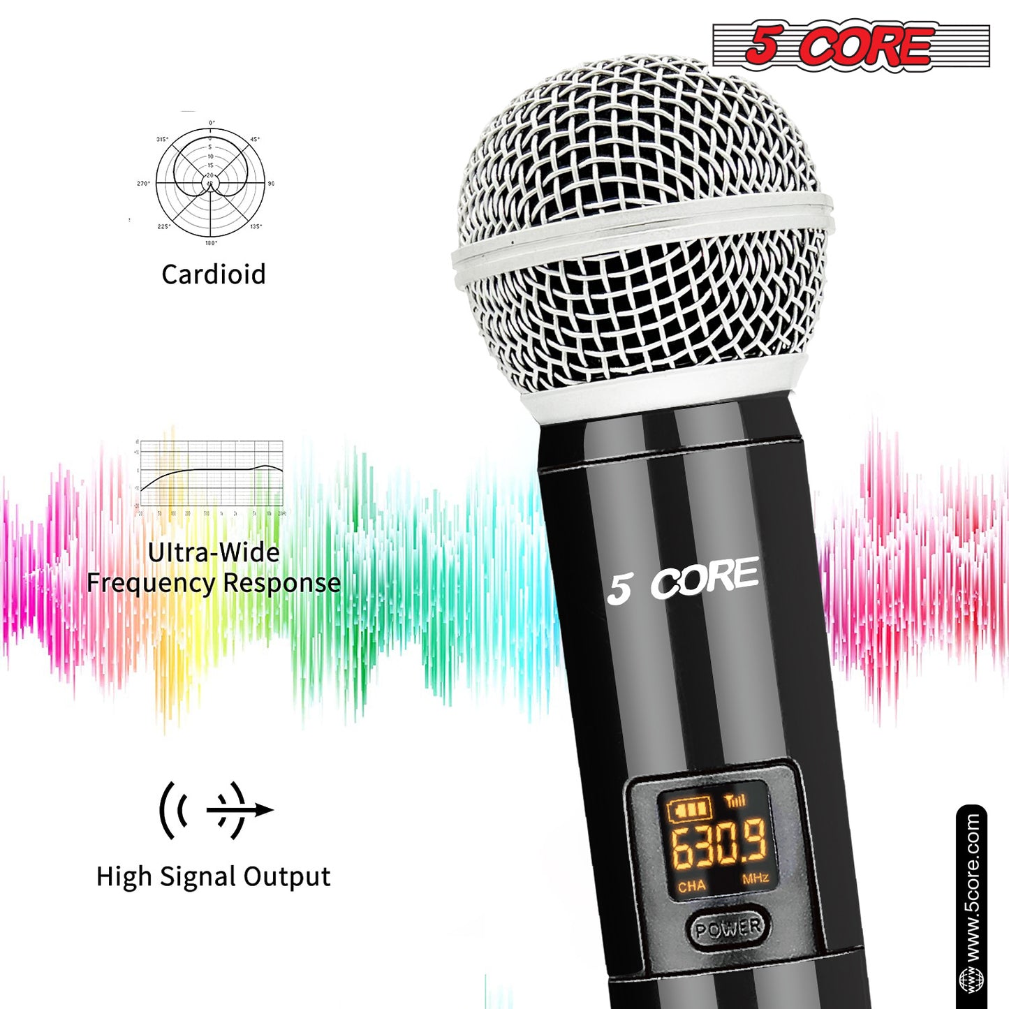 5 Core Wireless Microphone VHF Professional Handheld Microfonos Inalambricos Cordless Mic System Portable for Karaoke Singing Wedding DJ Party Speech Church - WM 1001