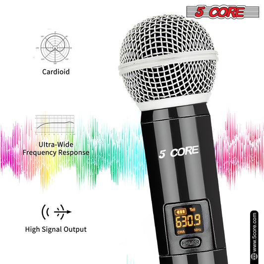 5 Core Wireless Microphone VHF Professional Handheld Microfonos Inalambricos Cordless Mic System Portable for Karaoke Singing Wedding DJ Party Speech Church - WM 1001