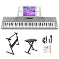 GEP-110 61 Key Lighting Keyboard with Piano Stand, Piano Bench, Built In Speakers, Headphone, Microphone, Music Rest, LED Screen, 3 Teaching Modes for Beginners
