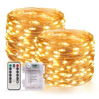 33 Feet 100 LED Fairy Lights with Remote Timer, 2 Pack Battery Operated Twinkle String Lights