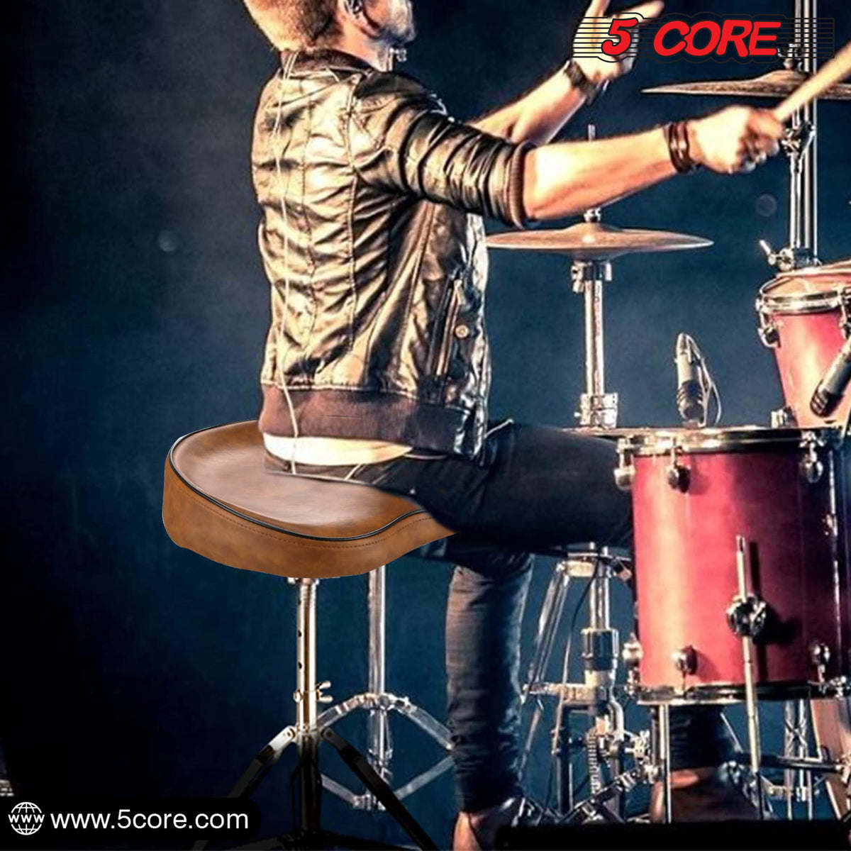 5 Core Drum Throne Saddle Brown| Height Adjustable Padded Drum Seat| Stools Chair Style with Double Braced Anti-Slip Feet, Comfortable Seat for Drummers, Guitar Players- DS CH BR SDL