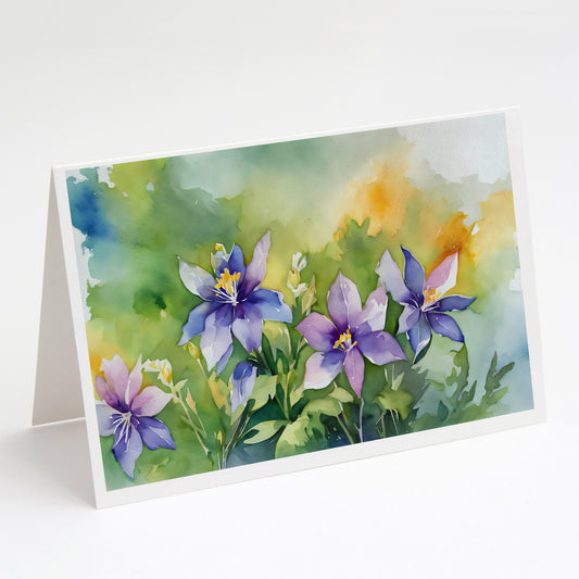 Colorado Rocky Mountain Columbine in Watercolor Greeting Cards Pack of 8 Blank Cards with Envelopes Whimsical A7 Size 5x7 Blank Note Cards