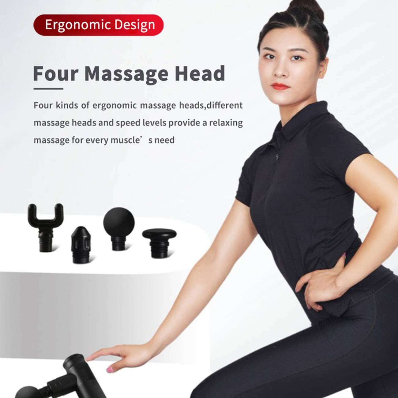 Workout Relaxation, Black Muscle Massage, Portable Body Pain Relief, Percussive Gun Deep Tissue with 4 Adjustable Speeds and 4 Heads, Muscle Massager for Office Gym Home Core Sports & Fitness