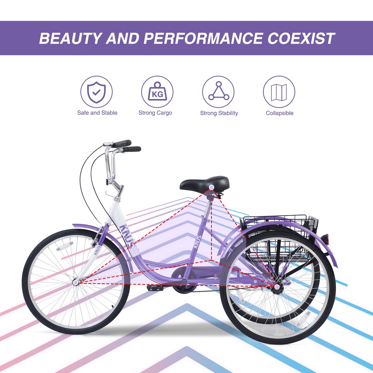 Adult Tricycle Trikes,3-Wheel Bikes,24 Inch Wheels Cruiser Bicycles with Large Shopping Basket for Women and Men