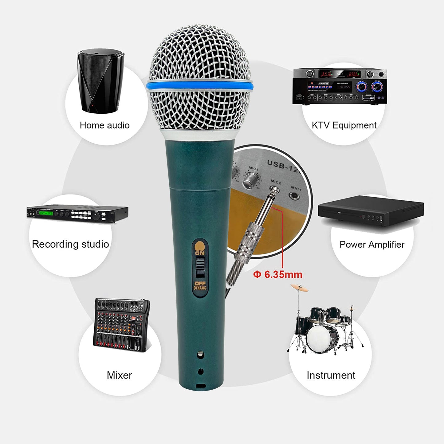 5 Core Professional Dynamic Vocal Microphone Neodymium Cardioid Unidirectional Handheld Mic for Speakers Karaoke W/Steel Mesh Grille Metal Body ON/Off Switch 16ft Detachable Cable+ Clip+Bag- ND58 BLU