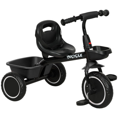 Qaba Tricycle for Toddlers Age 2-5 with Adjustable Seat, Toddler Bike with Storage Baskets for Girls and Boys, Black