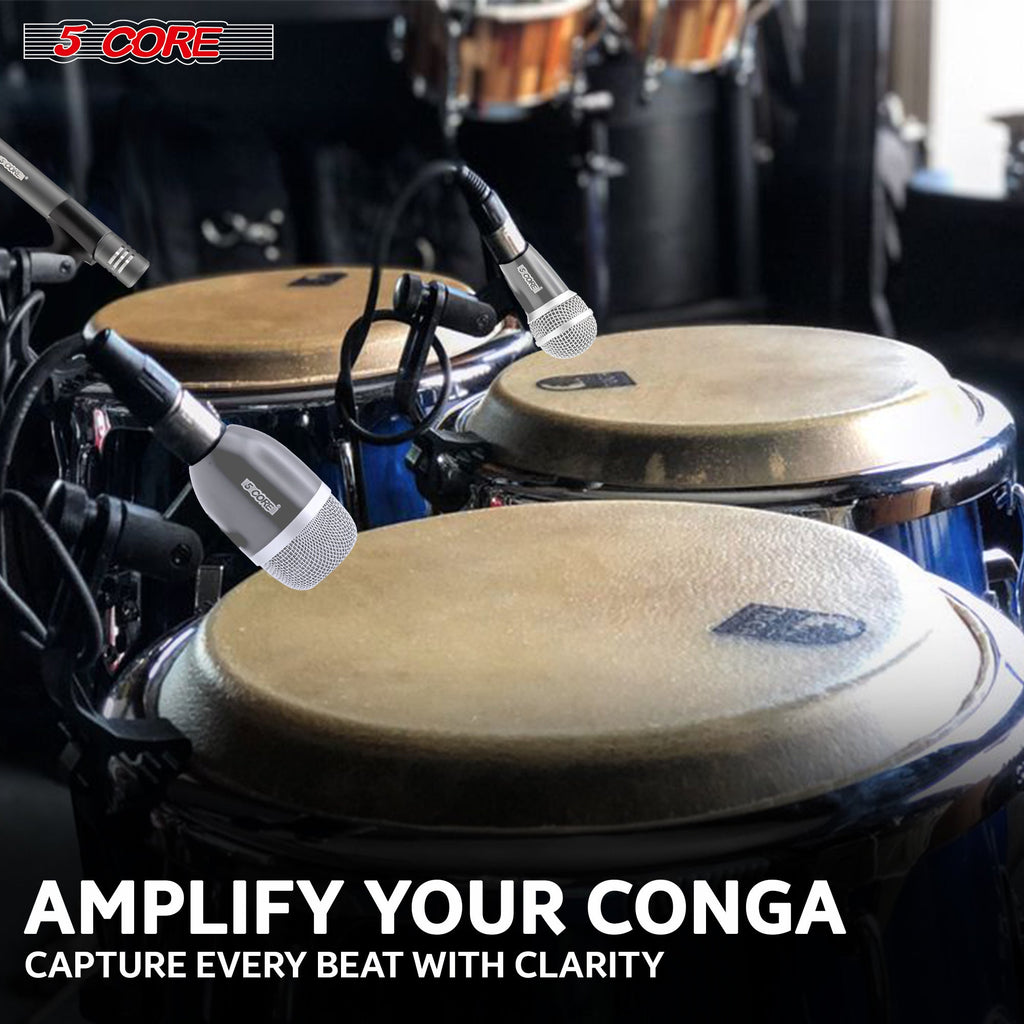 5 Core Conga Mic Snare Tom Cardioid Dynamic Microphone for Drummer Precision Instrument Sound Pickup - CONGO 2 GREY & CONGO 3 GREY (Copy) Doba