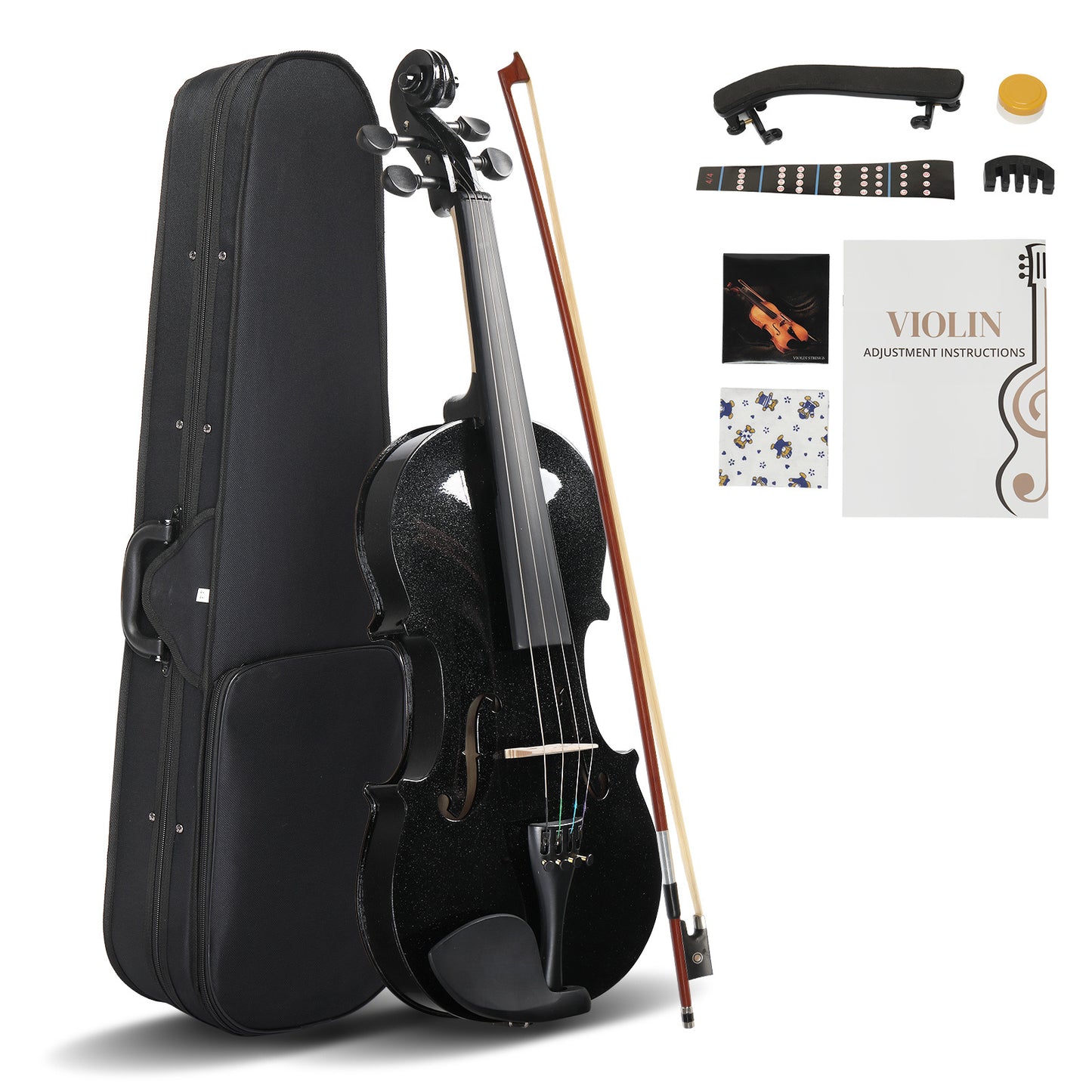 Full Size 4/4 Violin Set for Adults Beginners Students with Hard Case,Violin Bow,Shoulder Rest,Rosin,Extra Strings and Sordine