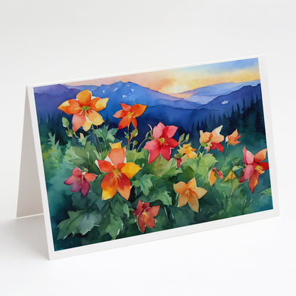 Colorado Rocky Mountain Columbine in Watercolor Greeting Cards Pack of 8 Blank Cards with Envelopes Whimsical A7 Size 5x7 Blank Note Cards