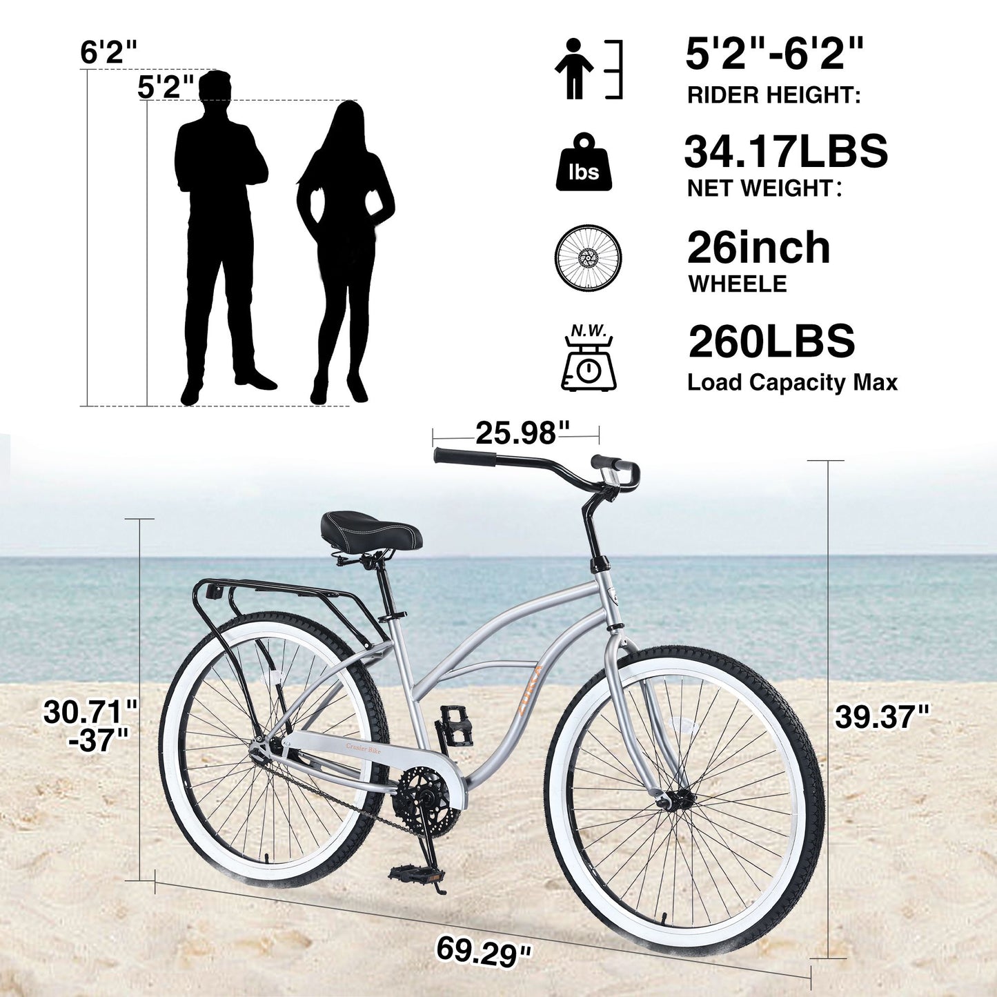 Single Speed Bicycles 26"Inch,Steel Frame, Wide Wheels for Stability, Rear Coaster Brakes,Multiple Colors Men's Beach Cruiser Bike