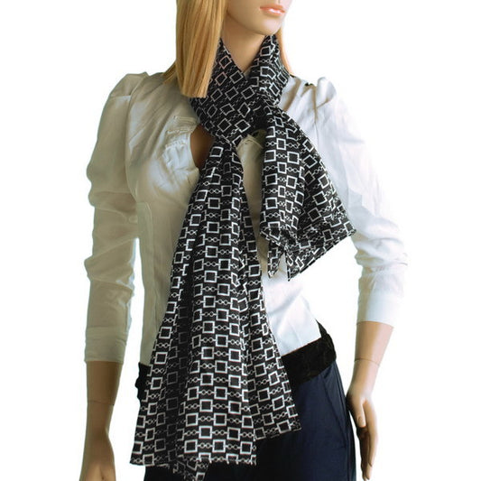 Blando Black Square Chain Design Fashion Luxuriant Silky Scarf/Wrap/Shawl(Large)